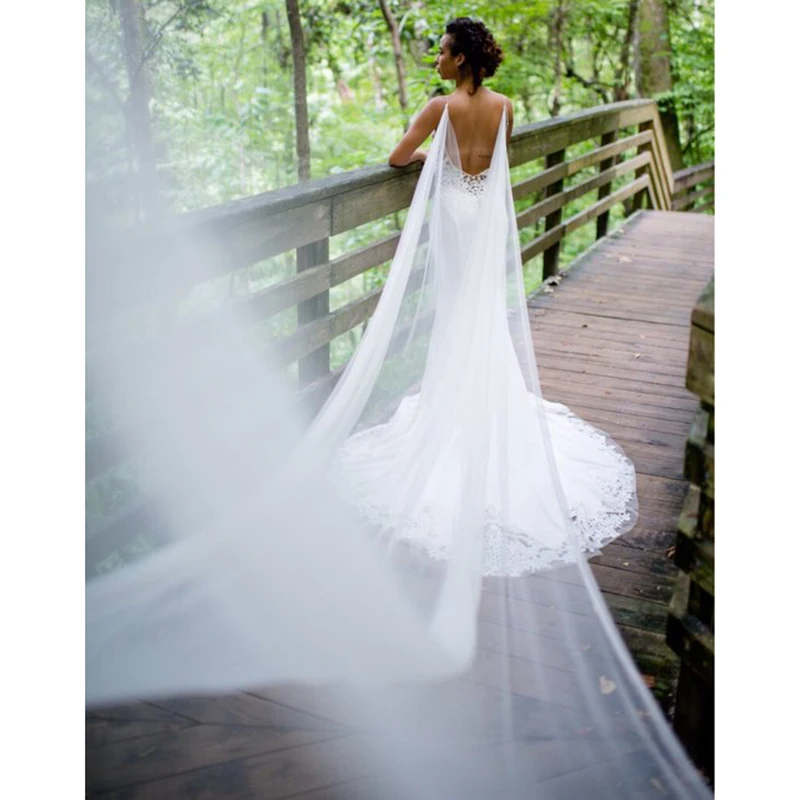 Wedding Cape Bridal Shawl White Ivory Tulle Long Cape Cloak Shawl Shrugs Chaquetas De Fiesta Mujer Bolero for Dress