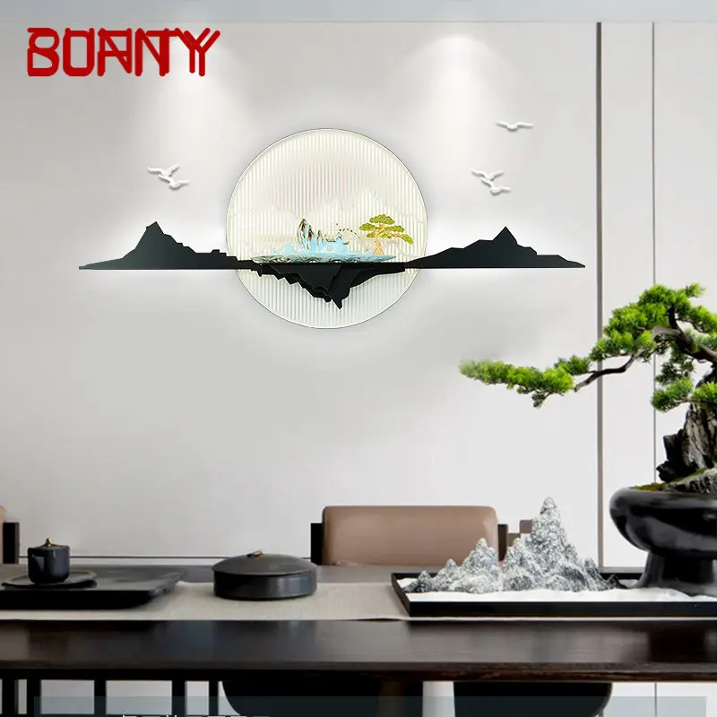 

BUNNY Chinese Bedside Wall Picture Lamp Creative Zen Background Modern LED 3 Colors Sconce for Home Living Room Bedroom