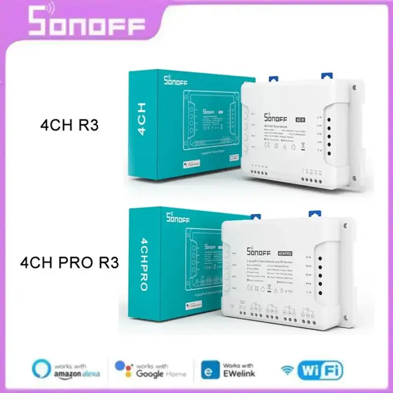 

Умный Wi-Fi переключатель SONOFF 4CH R3 /4CH PRO R3 4 Gang, 433 МГц, беспроводной таймер дистанционного управления на Din-рейке, переключатель «сделай сам» через Ewelink