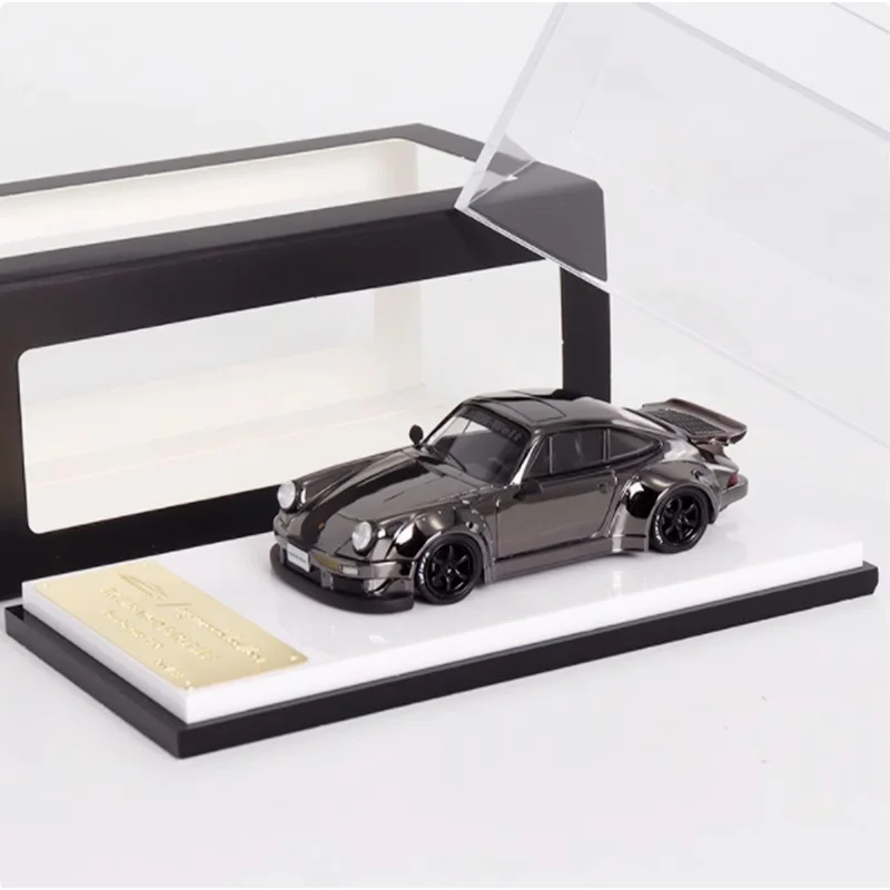 Voiture Miniature Porsche RWB 930 1:64 - Bleu Chrome - MC - Neuf En Boîte Avec étui LED