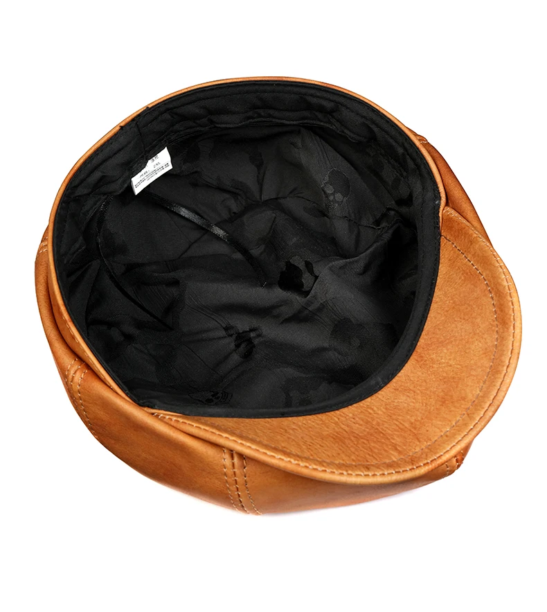 Leder Hut Baskenmütze Männer Herbst britischen Retro Rindsleder achteckigen Hut Winter Zeitungs junge Maler Mütze Kaffee Boina Hombre – Detail 11