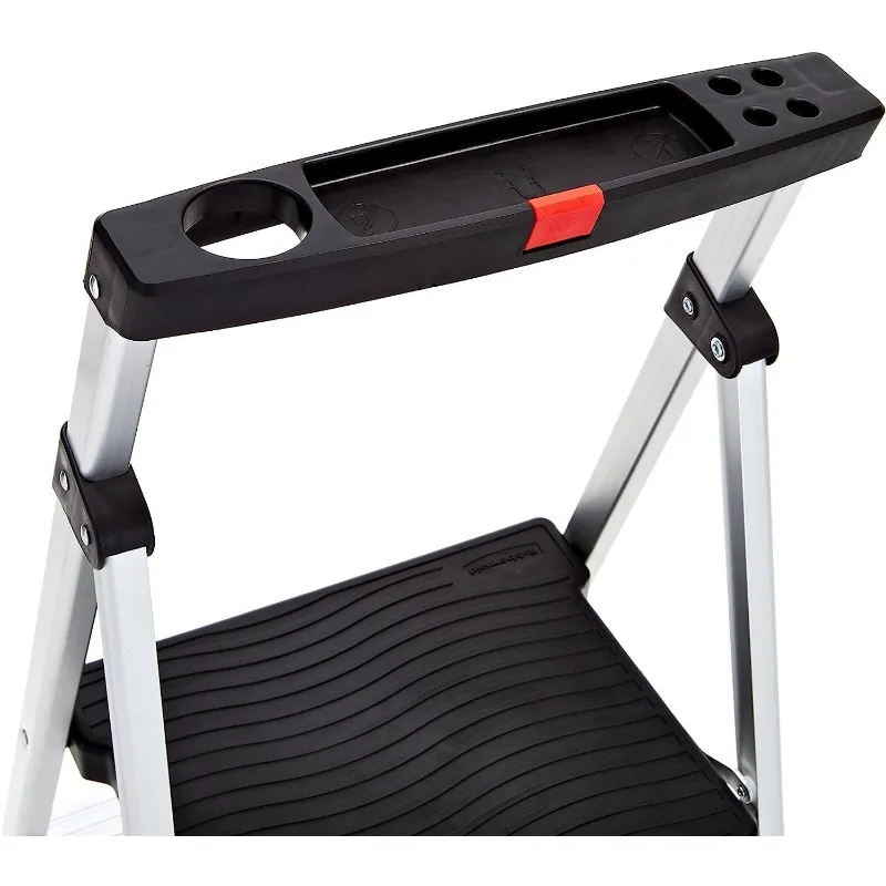 2-Step Ladder, Aluminum Lightweight Folding Step Stool with Project Top, Silver, Tested to US Safety Standards 3