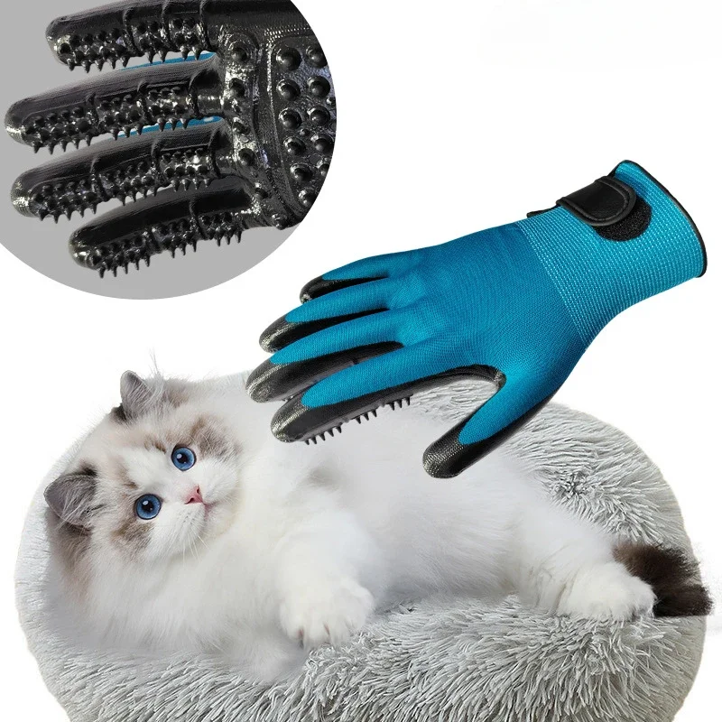 A Pair of Pet Bath Gloves Massage Clean Remove Floating Hair Pet Grooming Hair Removal Rubber Wear Resistant Non-Slip Gloves