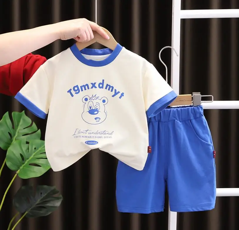 

Summer Tracksuits for Kids baby clothes Boy Cartoon print Bear short-sleeved T-shirts shorts two-piece set Toddler Boys Outfit