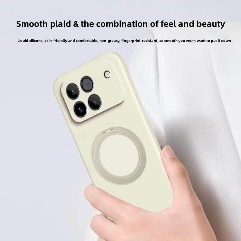 Fashionable Solid Color Liquid Silicone Skin-Friendly Cover with Rotating Stand - Shockproof