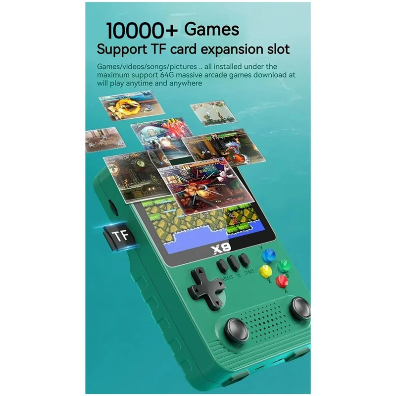 N64R-X9 휴대용 게임 콘솔 10000+ 게임 3.5인치 듀얼 플레이어 2000mAh GBA GBC NES용 11가지 시뮬레이터 지원 내구성 A