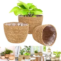 Rattan Woven Flowerpot Potted Handmade Flower Plant Container Garden Grass Planter Straw Basket Home Balcony Storage Decorative 3