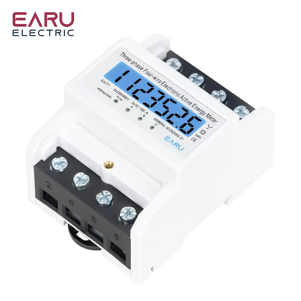 Din Rail 380V 3 Phase 4 Wire Energy Meter Power Consumption Monitor kWh Meter Wa