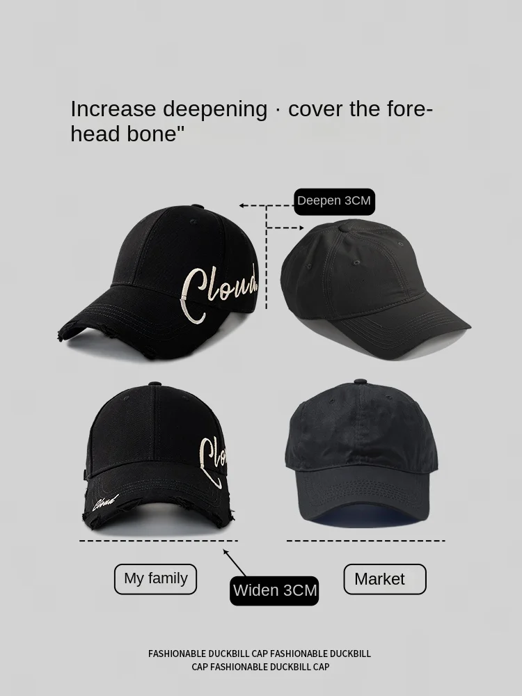 

Panamanian black hard top cap women's summer letter big head cap baseball cap shade Korean hats men's and women's embroidery