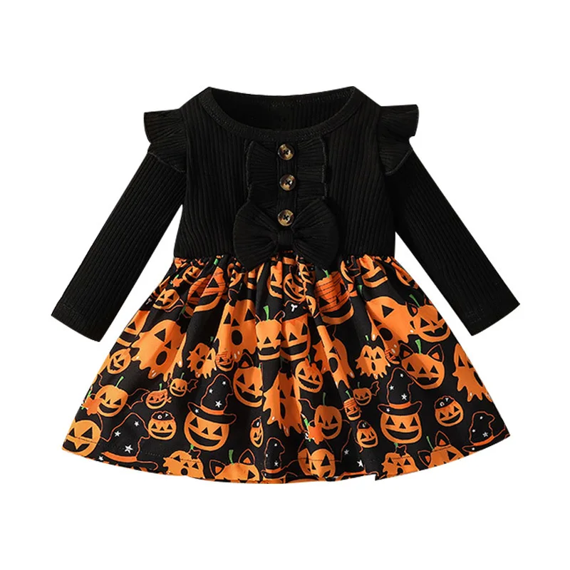 Kiddiezoom Baby Girl Dress For 2022 Halloween Clothes Pumpkin Print