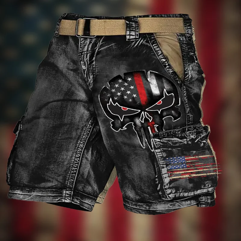 New Summer Skull Flag 3D Printed Cargo Shorts Fashion Men's Sports Shorts Men's Casual Shorts