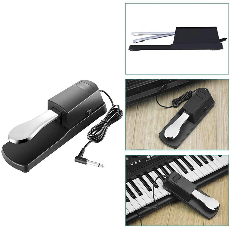 Black Digital Piano Keyboard Sustain Pedal with Polarity Switch