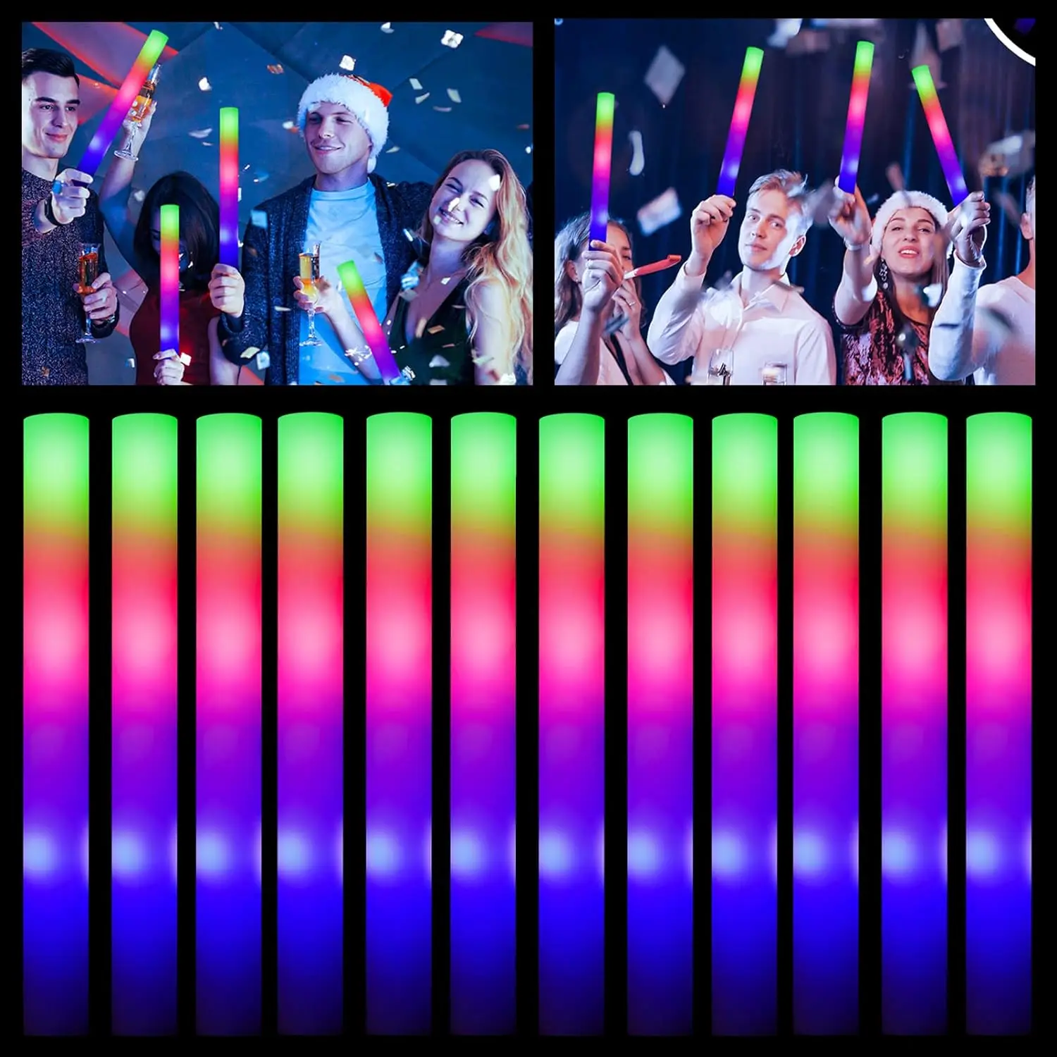 15/20Pcs LED Glow Sticks Bulk Colorful RGB Glow Foam Stick Cheer Tube Dark Light for Xmas Birthday Wedding Party Supplies