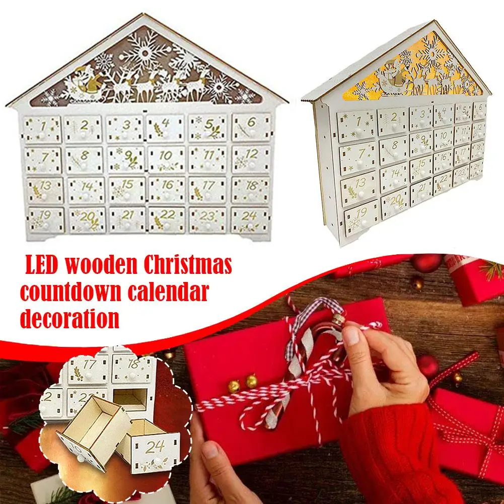 

Luminous Led Wooden Christmas Countdown Calendar Party Ornaments Drawers With Gift Box 24 Storage Xmas Decoration N8w2