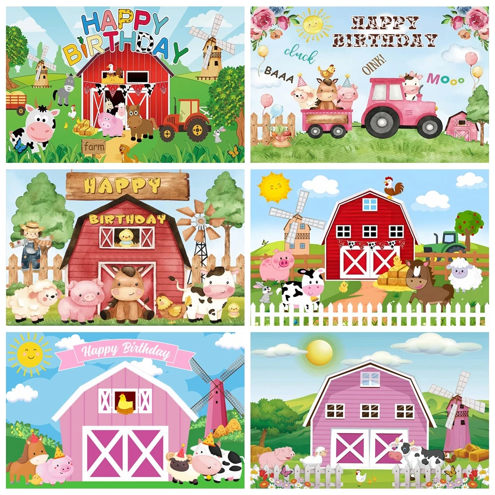Photo Backdrop Cartoon Farm Animals Party Backdrop Newborn Baby Birthday Background For Photography Decorations Photobooth Banner Photo Studio