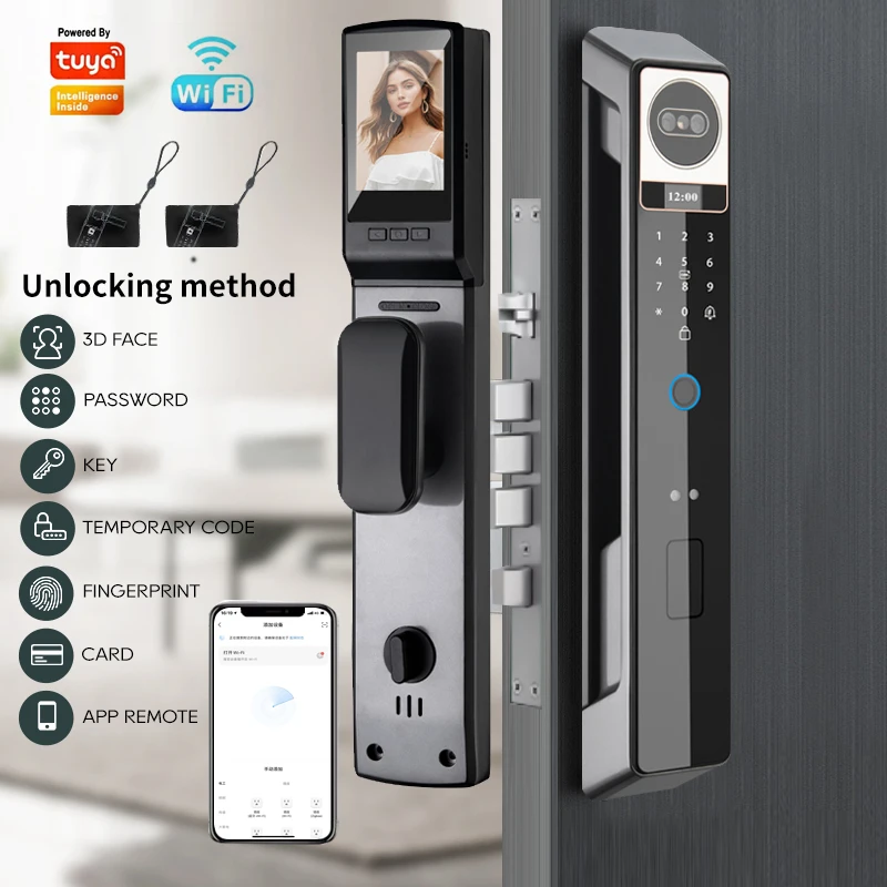 Tuya 3D Face Camera Recognition Digital Smart Door Lock With Camera FIngerprint Password Unlock Keyless For Video Surveillance
