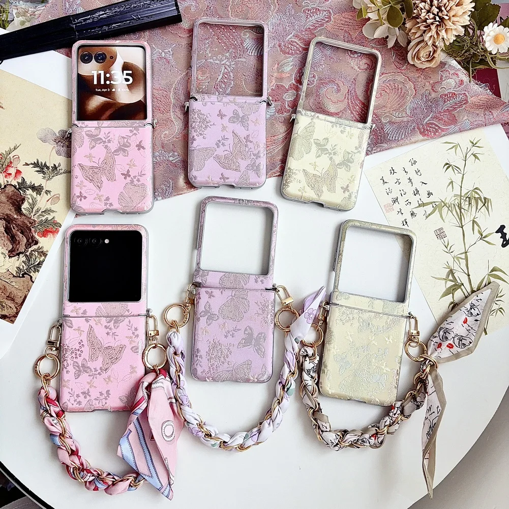 Elegant Embroidered Butterfly Phone Case with Silver-Edged Side Buckle
