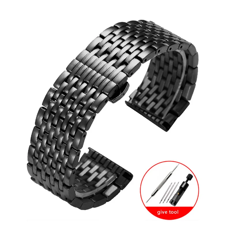 

Yopo 22mm Stainless Steel Wristband Fit Samsung Glaxy Watch4 Classic 46mm Silver Black Strap For Gear S3 Watch Chain