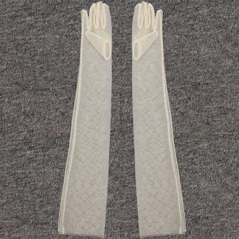 Damen Sexy Spitzenhandschuhe Weiß Schwarz Mesh Tüll Handschuhe für Abschlussball Hochzeit Lange Handschuhe – Detail 6
