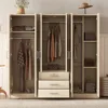 Large Wardrobe Closet 6 Doors, 70.9" W Wooden Wardrobe Cabinet with Big Drawers, Bedroom Armoire Dresser Wardrobe Clothes Organi 3