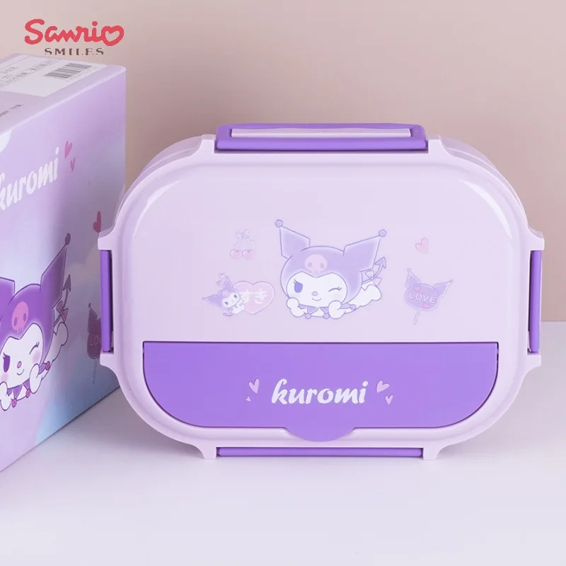 

Anime Sanrio Kuromi Cinnamoroll Student Lunch Box Kawaii Cartoon Hello Kitty Large Capacity Four-compartment Square Dinner Plate