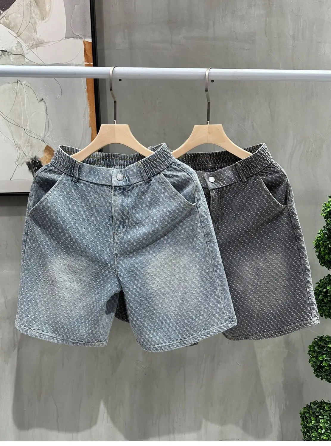 Men's Denim Shorts - Retro Jacquard Washed Casual Summer Five-Minute Pants