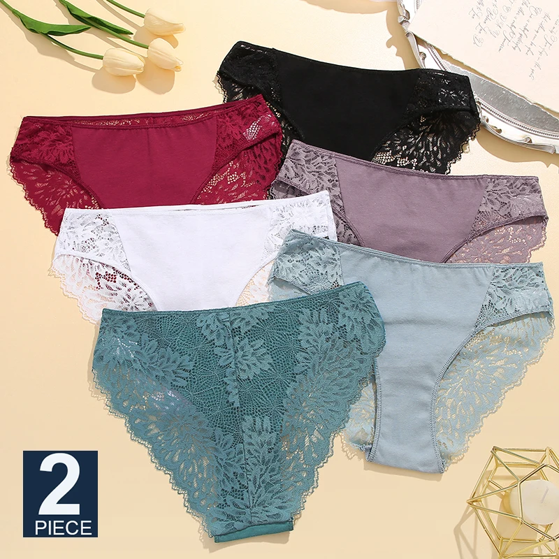 FINETOO 2PCS/Set S-XL Women Seamless Panties Briefs Sexy Girl's Underwear  Transparent Lace Lingerie Female Bikini Lady Intimates