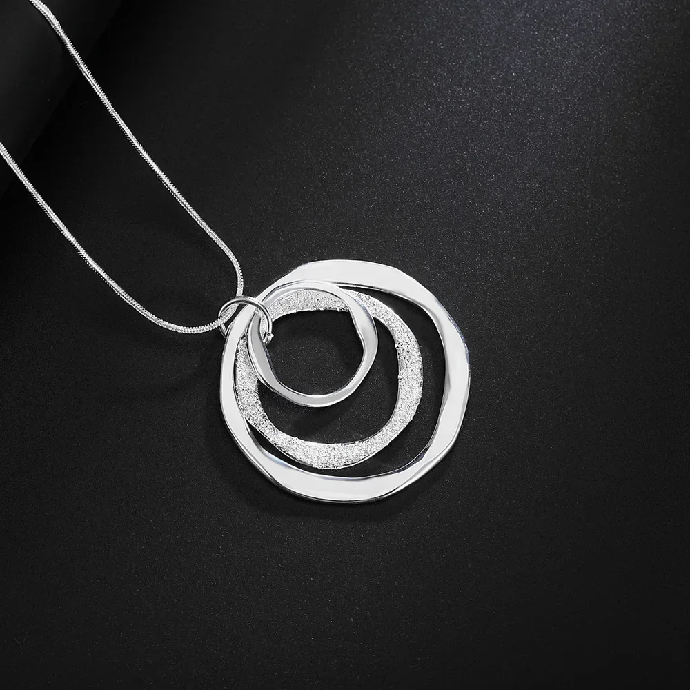 Solid 925 Sterling Silver Necklace pendant necklace silver necklace for Women Bohemia three circle pendant luxury Wedding Jewelry party gift