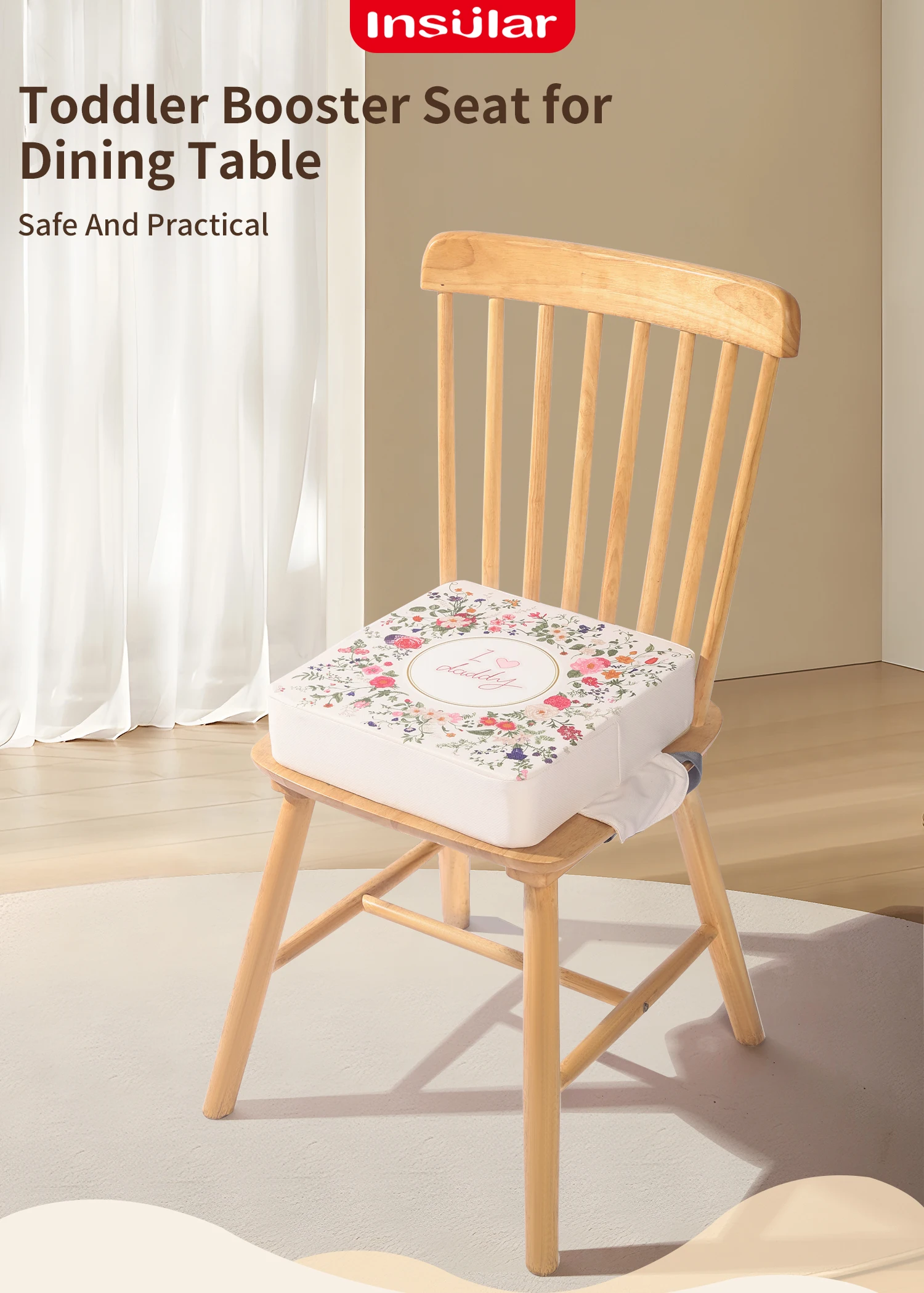 Description Picture 2 of itemINSULAR Children Kids Increased Booster Seat Cushion Pad Pillow Adjustable Removable Baby Safety Stroller Dining High Chair Seat