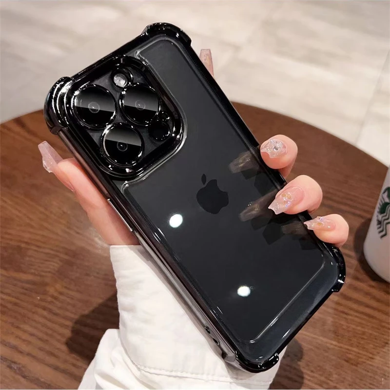 Luxurious Shockproof Silicone Phone Case with Lens Protection and Transparent Back Cover