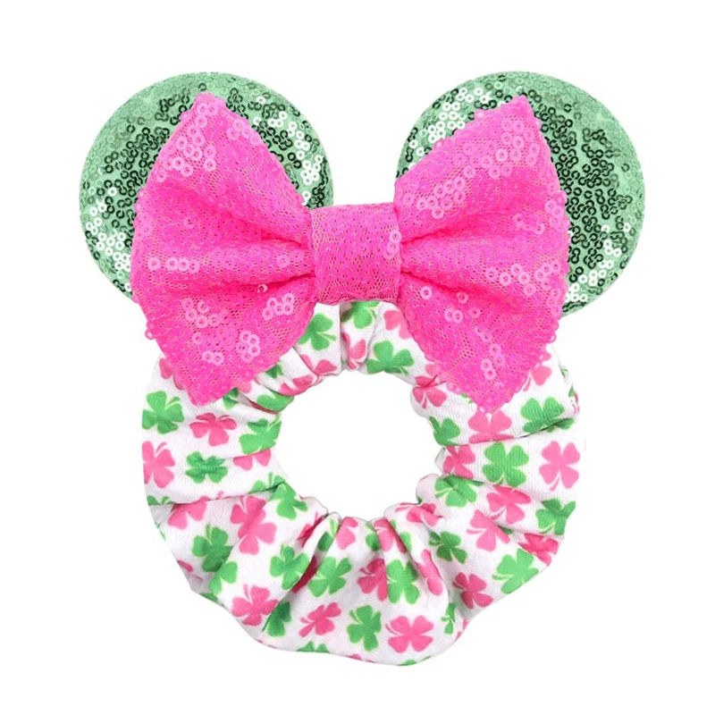 

St. Patrick's Day Mouse Ears Hair Scrunchies Girls Elastic Hairband Ponytail Rope Women Festival DIY Hair Accessories