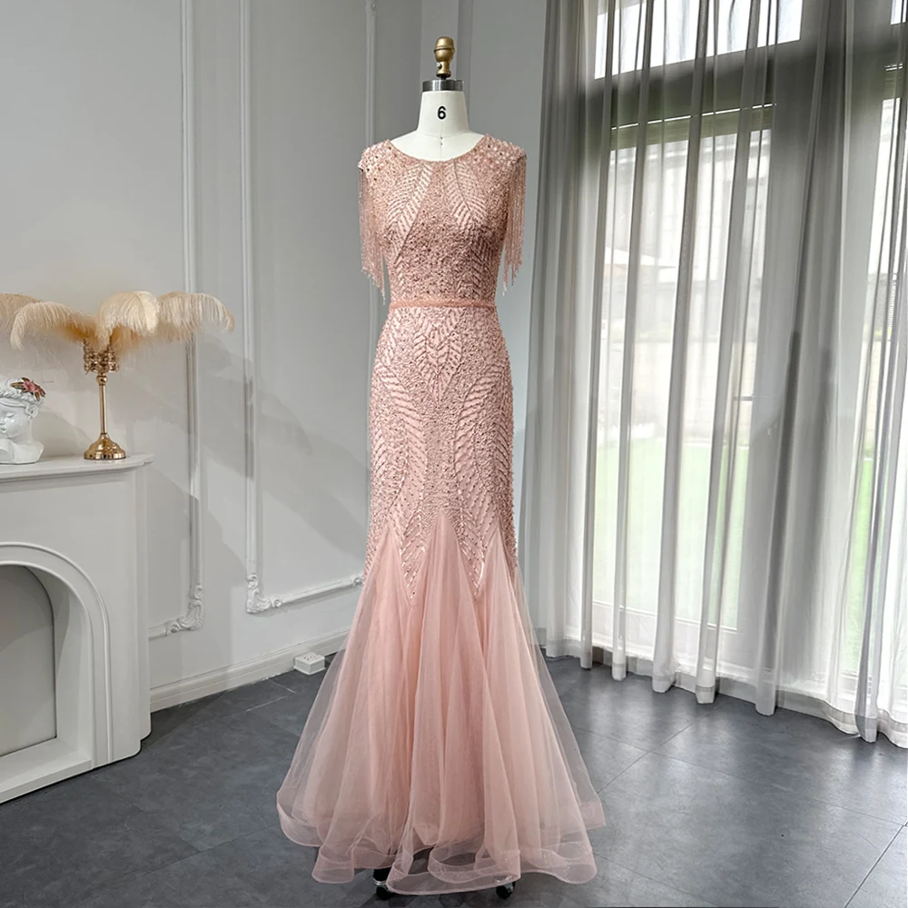 

Jancember Crystal Tassel Mermaid Evening Dresses For Women Wedding Party Elegant Plus Size Long Formal Gowns Scz161