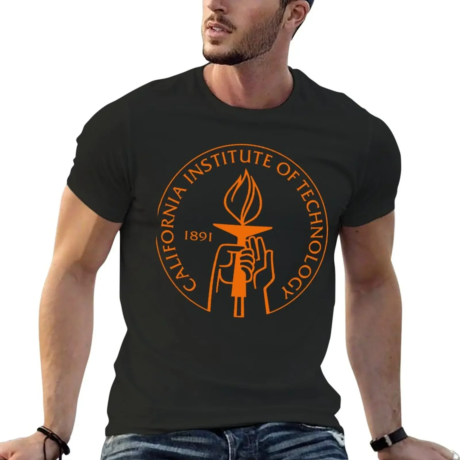 

Футболка с логотипом калифорнийского Института технологии, летний топ для мужчин, черные футболки