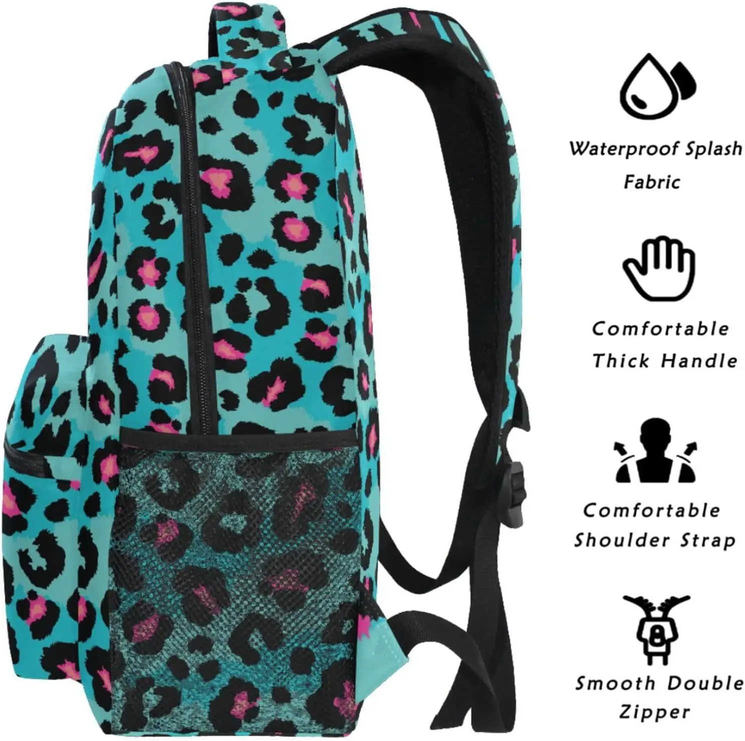 School Start Best Seller! Blue Leopard Print Backpack, Trendy Animal Pattern, Stylish Bag for Bold Style Fans 3