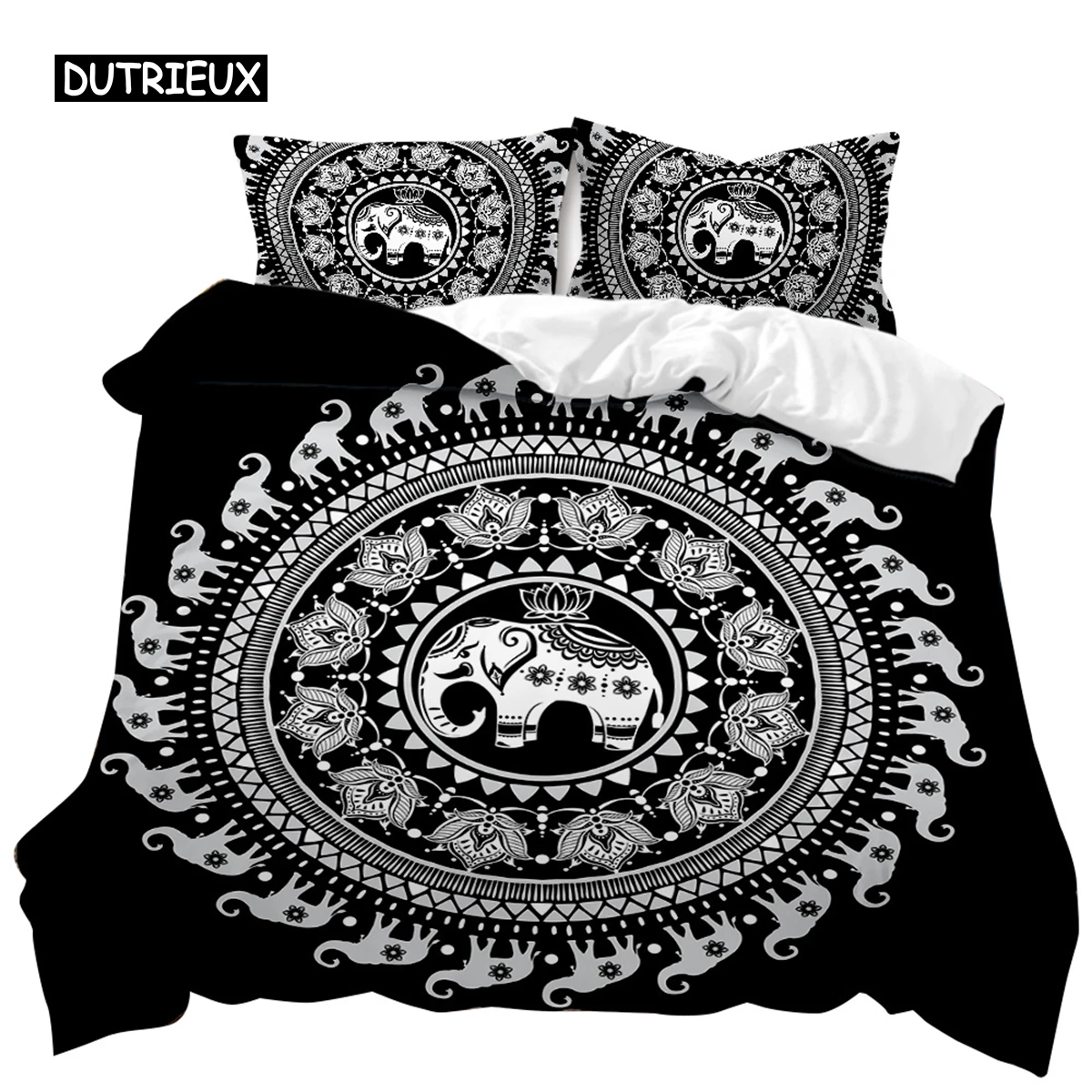 

Mandala Duvet Cover Set Elephant Boho Chic Hippie Twin Bedding Mandala Polyester Comforter Cover Adults Double Queen King Size