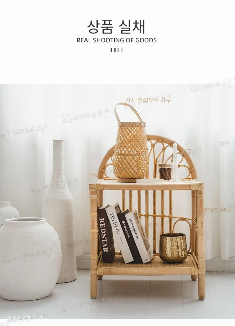 Description Picture 4 of itemSimple Rattan Woven Coffee Table Bedroom Sofa Side Table Natural Indonesian Rattan Bedside Table Flexible Mobile Room Desks