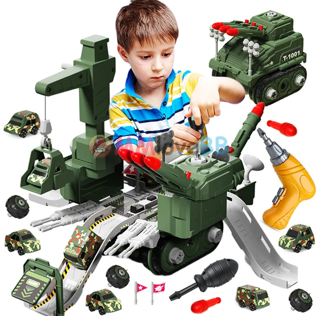 Electric Nut Disassembly Loading Unloading Deformed Glide Track Tank Military Truck Children Screw Boy Creative Education Toys 2