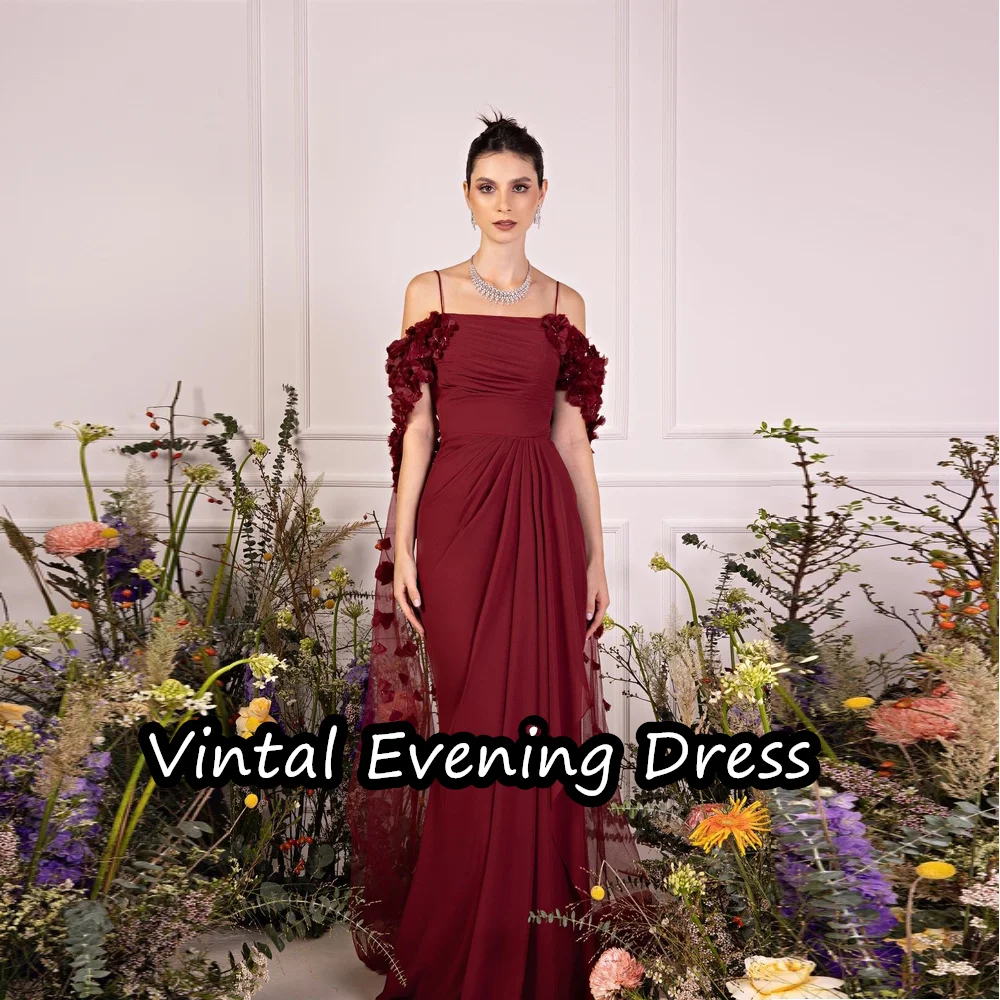 

Vindal Floor Length Evening Dress Elegant Crepe Ruffle Short Sleeves Off-the-shoulder Neckline Prom Dresses For Woman 2024