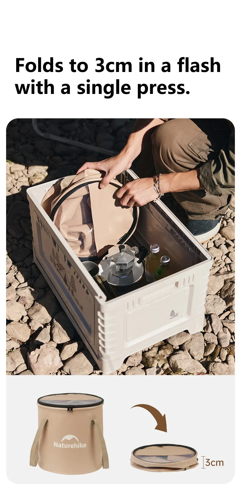 Naturehike Falten Wasser Eimer Camping Tragbare Große Kapazität Eimer Outdoor Picknick Reise Multifunktionale Lagerung Eimer – Detail 12