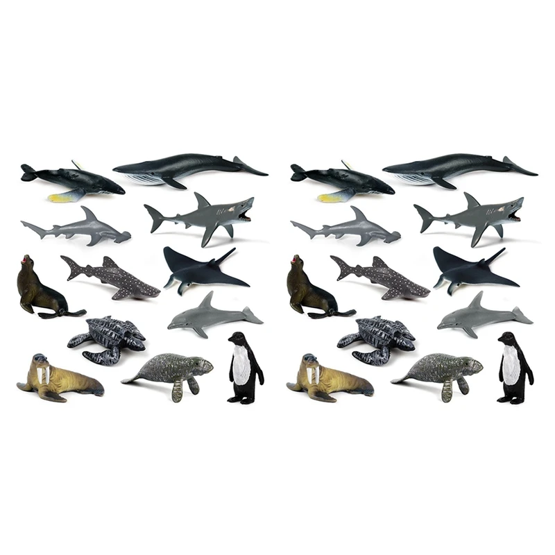 24 Pz Simulazione Mini Animale Marino Dente Gigante Squalo Killer Balena Blu Balena Squalo Pinguino Delfino Modello Giocattolo