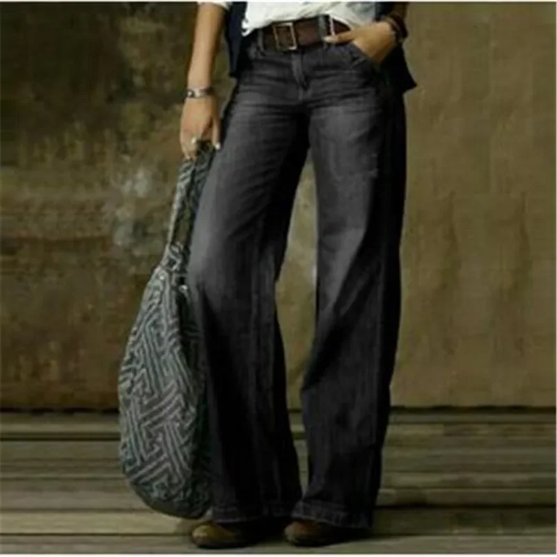 Women jeans retro fashion casual straight leg pants high waisted loose wide leg trousers 2023 new women's y2k street denim pants