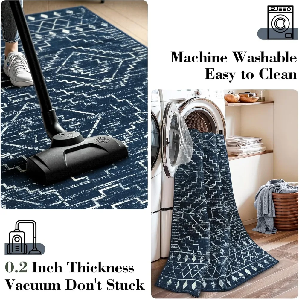 Moroccan Bathroom Rug,Washable 2x3 Small Bath Mat, Boho Tribal Soft Kitchen Sink Mat, Non-Slip Geometric Entry Way Rug, Low-Pil