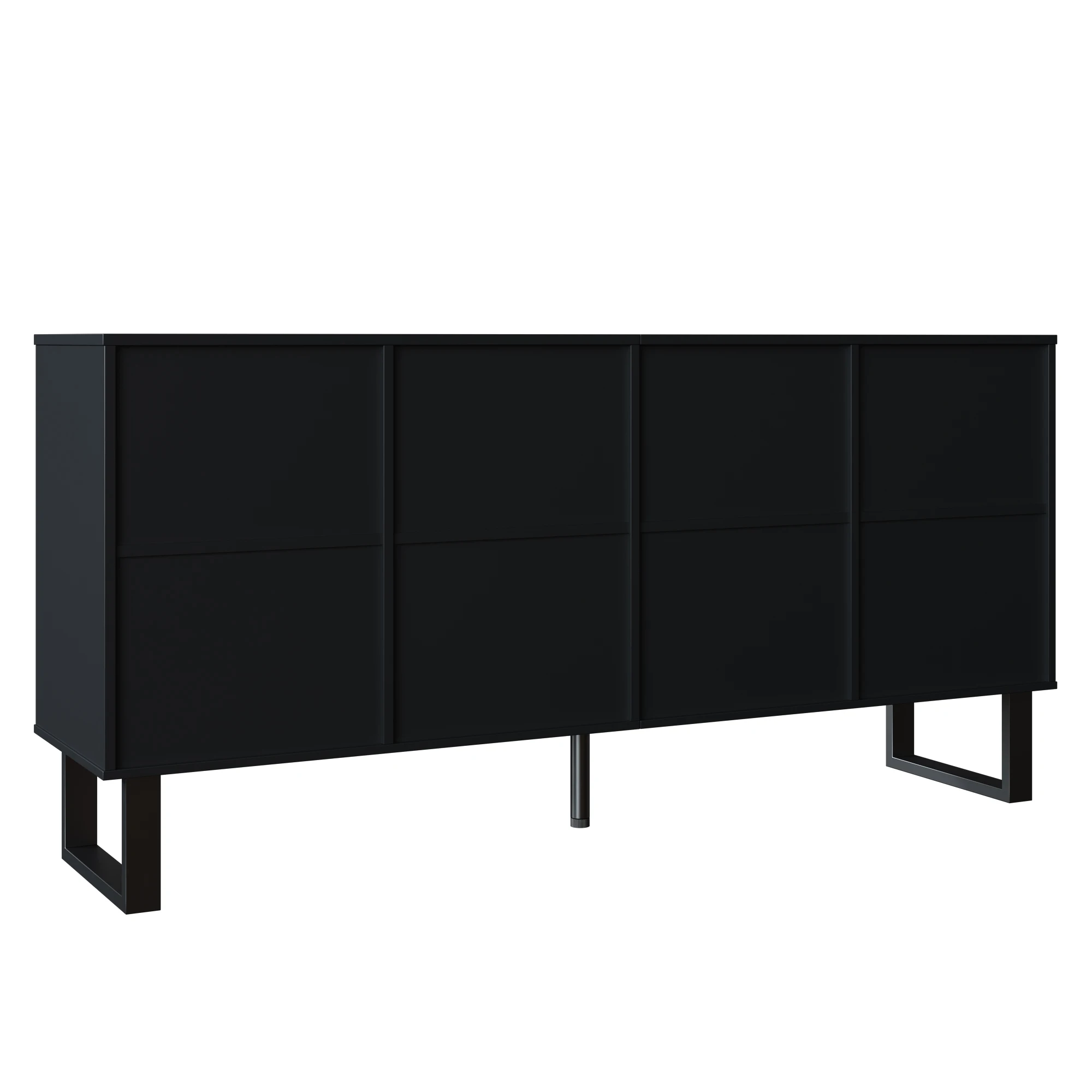 Modernes, minimalistisches Sideboard, kontrastierendes Design in schwarzer Holzmaserung, 3D-gestreifte Vorderseite, extra großer Stauraum – Detail 24