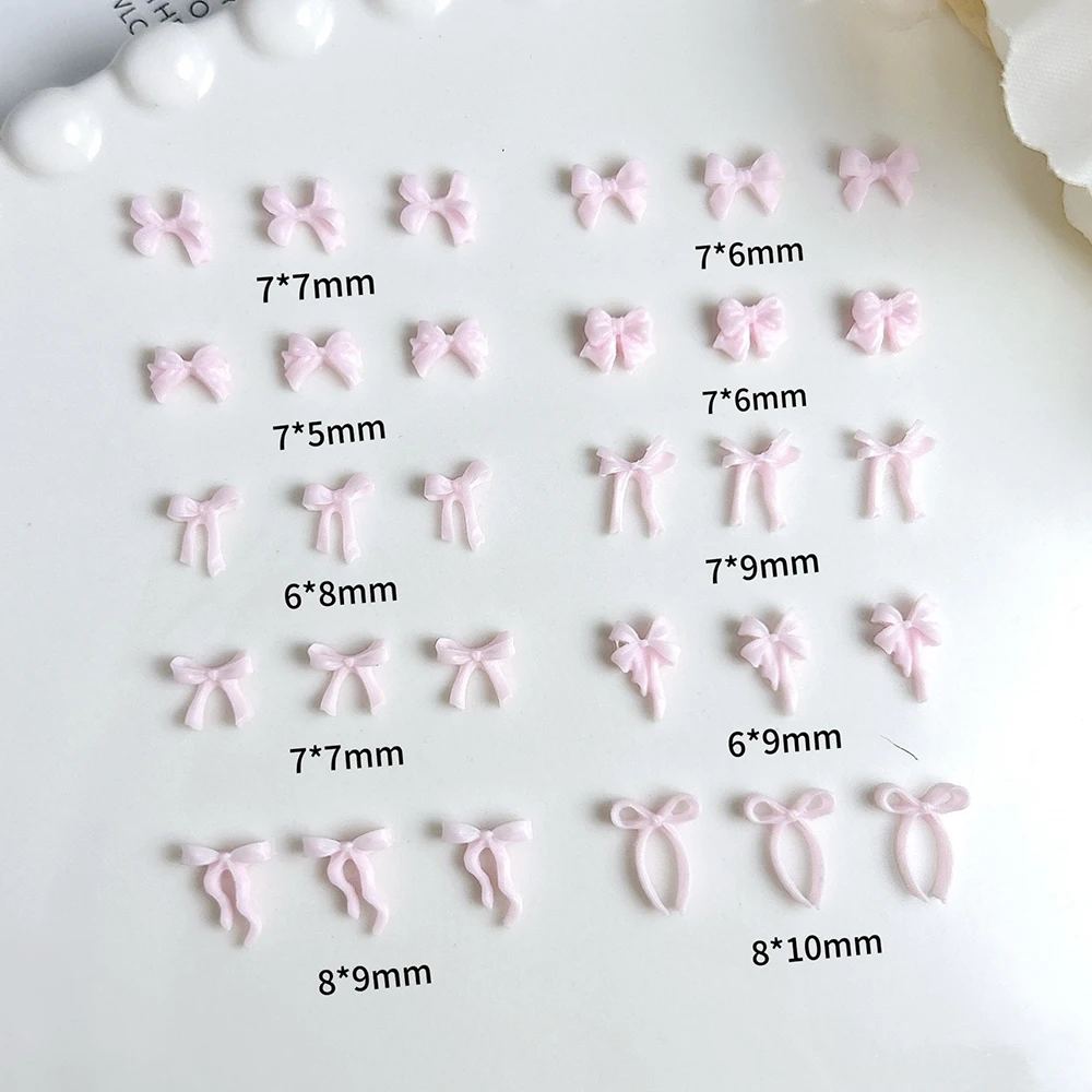 50개 믹스 스타일 핑크 보우 매듭 네일 참 리본 3D 속이 빈 귀여운 네일 장식 레진 보우 나비 매니큐어 DIY 부품