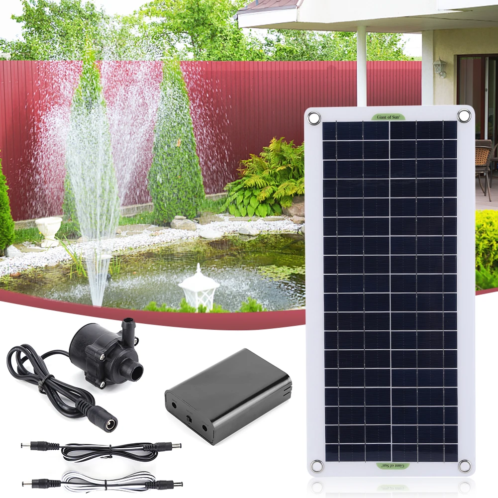 50W 800L/H DC 12V Low Noise Brushless Solar Water Pump Set for Garden Pool Pond Bird Bath Outdoor Waterfall Fountain Decoration