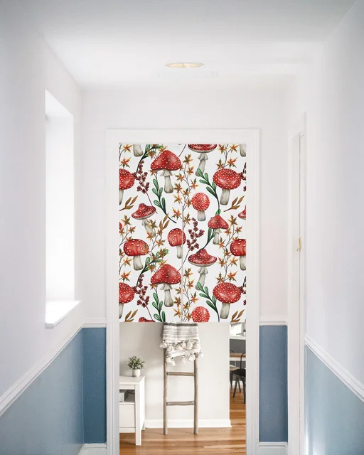 버섯 베리 잎 일본식 문 커튼으로 집에 우아함과 일본 미학을 더하세요.