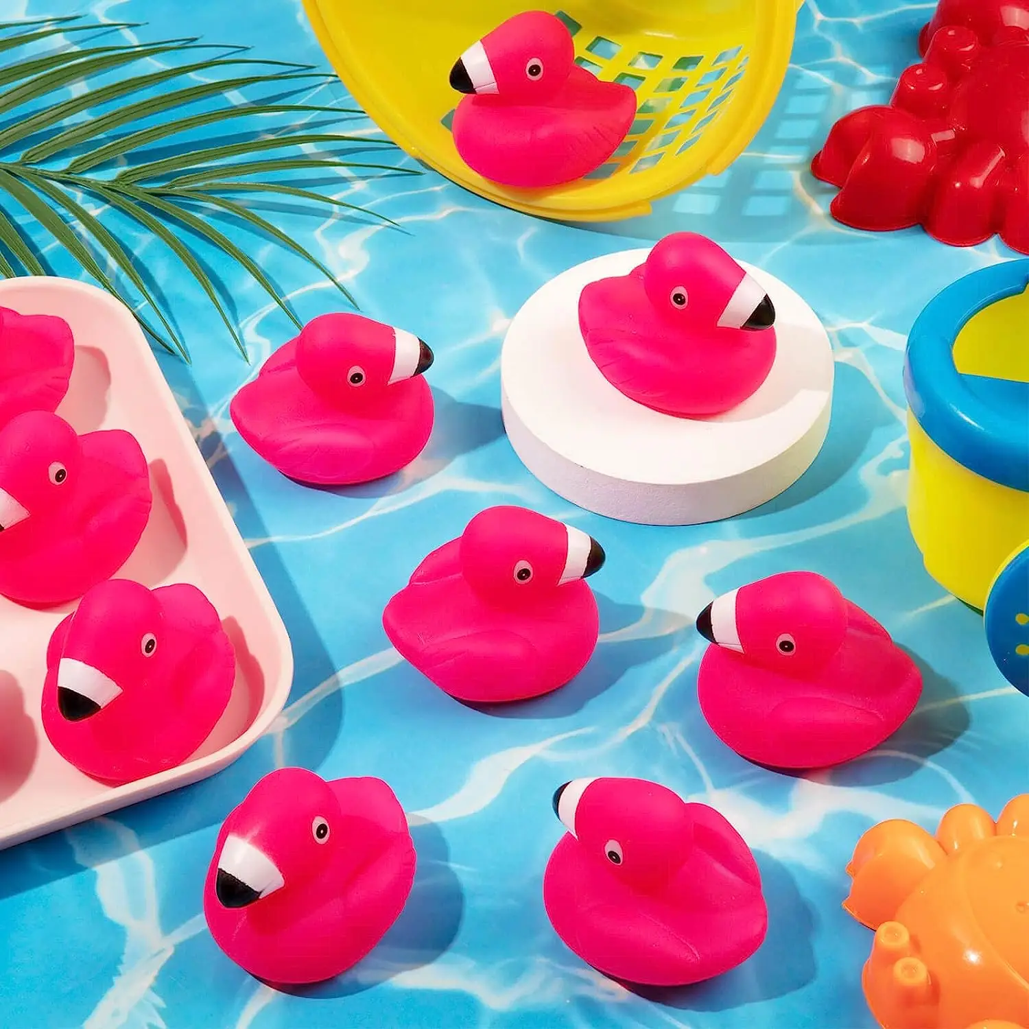 12/24 Pcs Flamingo Rubber Duckies Bulk Pink Flamingos Bath Toys Floating Squeak Flamingo Toy Seasonal Holiday Rubber Ducks for S 6