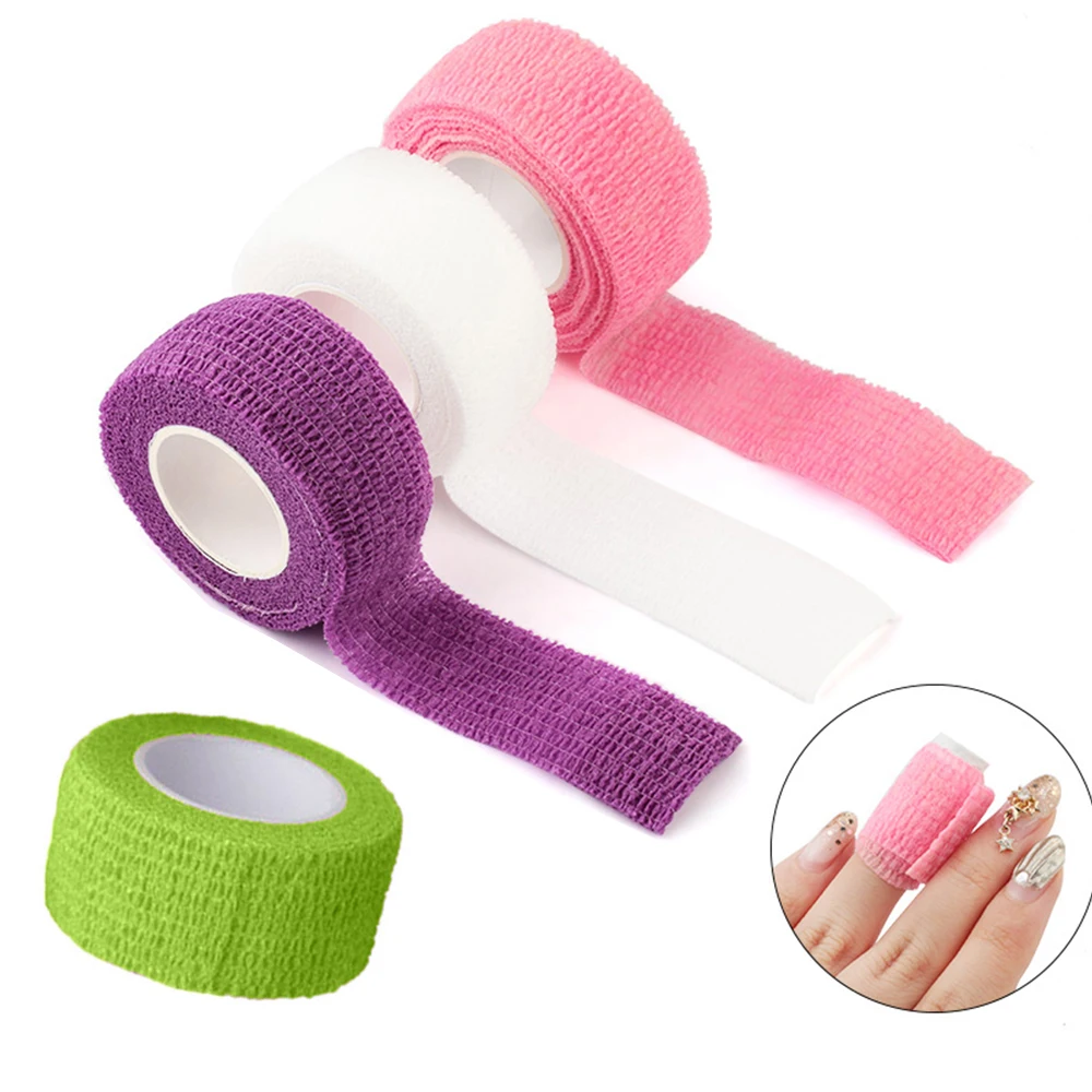 Nail Protector Bandage 4Rolls Mix-Color of Non-Woven self-Adhesive Bandages for Finger Guard Nail Protector Waterproof Cohesive Elastic Wrap Manicure