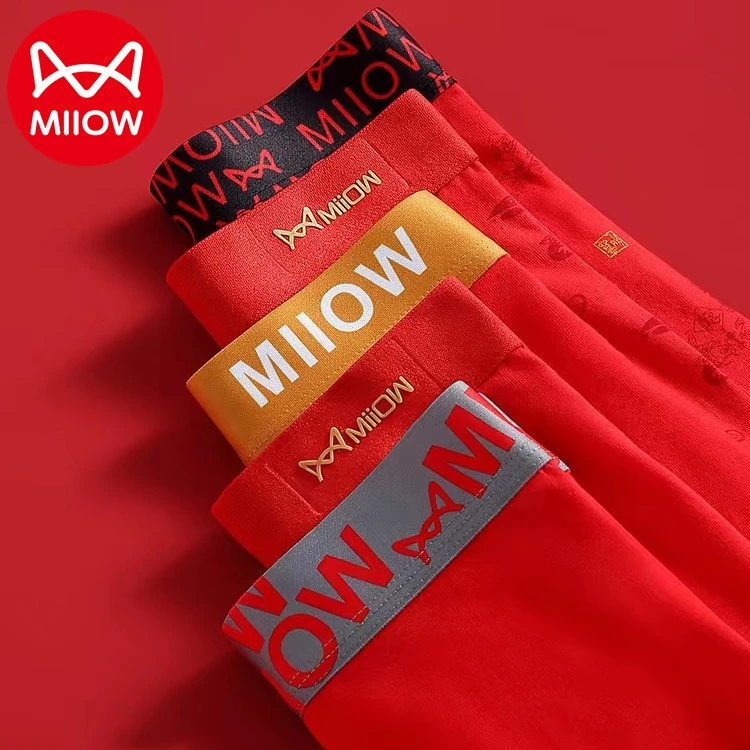 MiiOW New Year Red Print Pure Cotton Men Underwear 3A Graphene Antibacterial Men's Panties Boxershorts Mens Boxer Shorts Socks