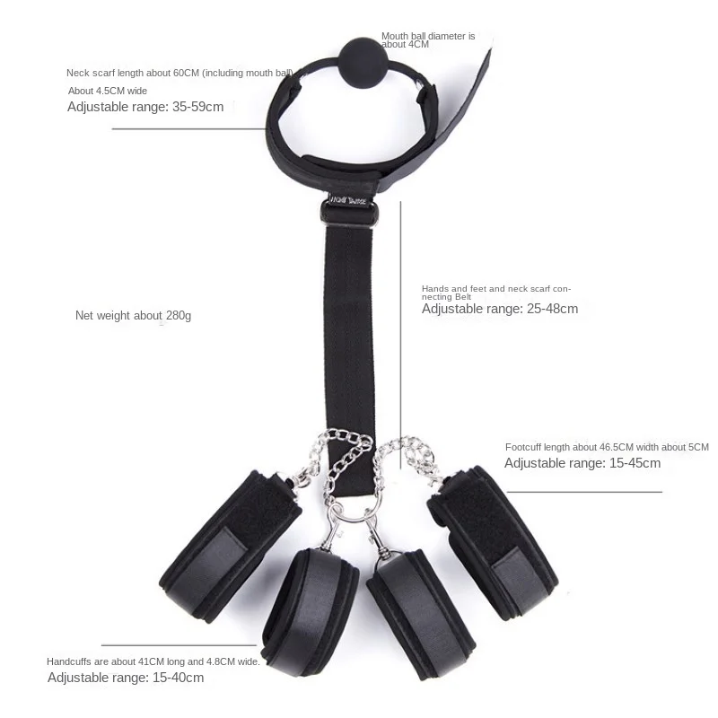 Esposas y tobilleras de sujeción para manos y pies de nailon con bola para la boca sexo fetiche con cuello Bdsm erótico_voghion.com